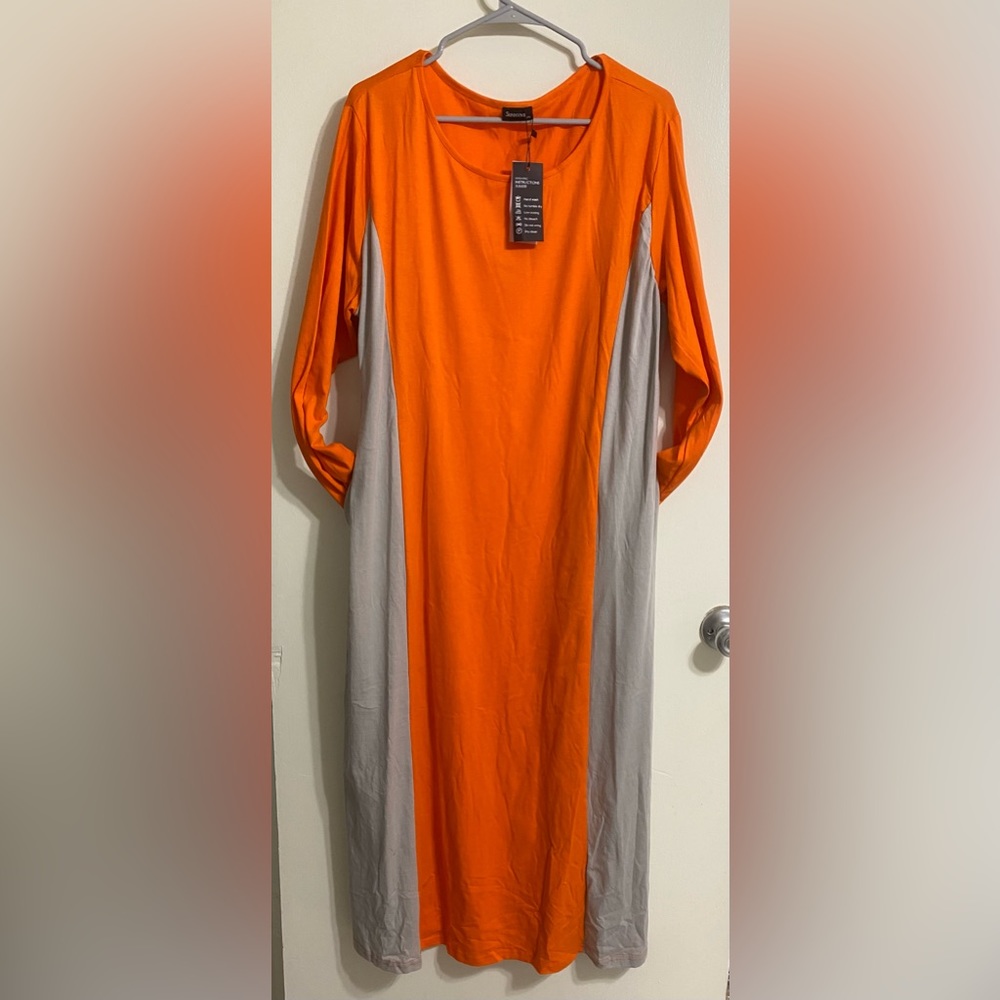 💋SunnyMe Maxi Dress with pockets Orange and light grey contrast 💋Buy 6 for 30$